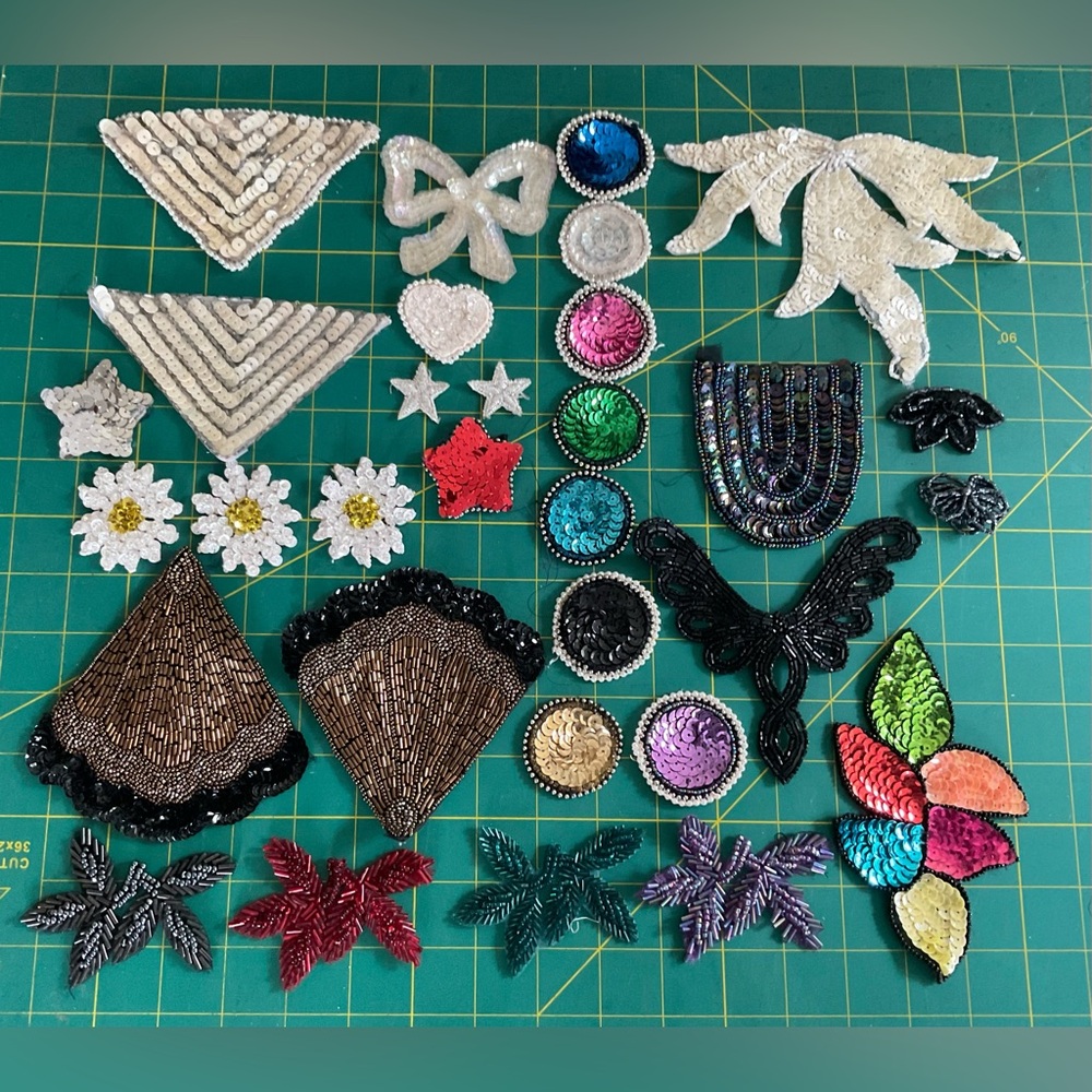 Bling Appliqué Assortment: Beaded: Sequined, Multicolored, Shapes & Sizes 31 pcs